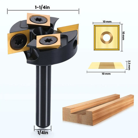 Slab Flattening Router Bit With One Quarter Inch Shank And One And A Quarter Inch Cutting Diameter Tungsten Carbide Inserts