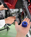 Heavy Duty Blue 10mm Dirt Bike Chain Tensioner Pulley For Off Road Motorcycle And Motorized Engine Guide Roller Smooth Ride Adjuster Kit, blue pulley in hand on motorcycle
