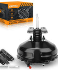 Heavy Duty Premium Vacuum Power Brake Booster For Chevy And Gmc Pickups 1981 To 1991 with bracket and box in background.