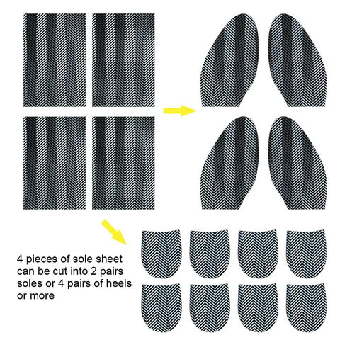 Two Pairs Shoe Sole Repair Rubber Sheets For Front Soles And Heels Anti Slip Noise Reduction Pads Non Skid Protectors Custom Cut For Men And Women Zigzag Grip Pattern Size 7.1 X 4.7 Inches showing cut options