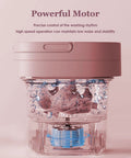 Tiny But Mighty Foldable Mini Washer Skip The Hand Wash Headache showing powerful motor with water and bubbles for efficient cleaning.