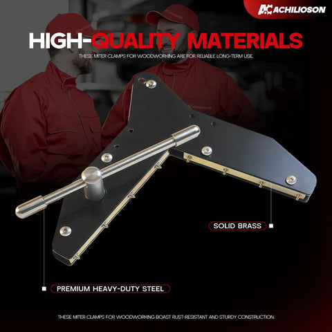 Heavy Duty Woodworking Miter Clamps For Precision Corner Joints In Window And Door Casing, Picture Frames And Cabinet Trim, Pro Grade Steel And Brass Build, Rust Resistant, Multi Use Clamp Set For Tight Seams, black steel and brass clamp