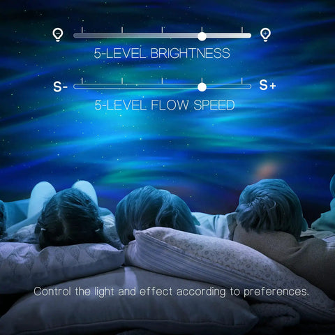 Group enjoying Galaxy Light Aurora Projector With 33 Effects LED Star Projector For Bedroom with brightness controls.
