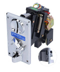Top Tier Generic Electronic Selector For Game Vending Machines In Cool Silver Gray. Side view showing coin mechanism and wiring.
