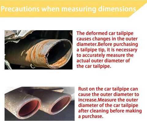 Rusty car tailpipe showing importance of accurate measurement before installing 3 Inch Inlet Exhaust Tip For 3 Inch Tailpipe OD.