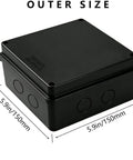 Rugged Outdoor Junction Box IP65 Weatherproof ABS Project Case With Two M24 Cable Glands Dustproof Black Electronics Enclosure For Outdoor Use Built To Last Electrical Housing For Outdoor Equipment 5.9 By 5.9 By 2.8 Inches, outer size view