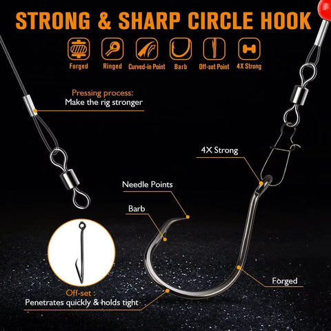 Fish Finder Surf Rig With Float 20.5 Inch 90 Lb Tackle For Shark Bluefish Striper Stripers Six Piece Eight O Hooks close-up