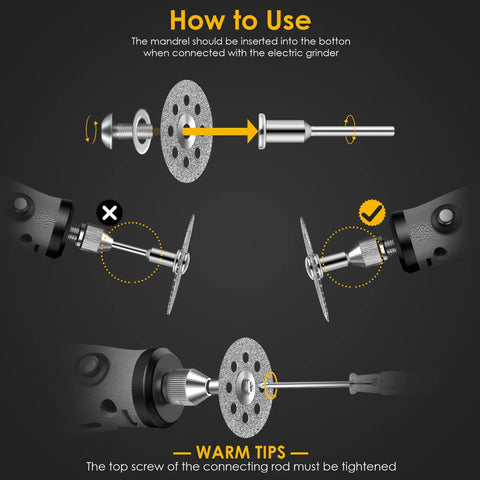 Dope 30 Piece Diamond Cutting Wheel Kit for Rotary Tools With 6 Mandrels and Screwdriver installation guide for metal wood plastic