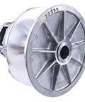 Diesel Drive Clutch For Club Car XRT 1500 And XRT 1550 Part 103828101 Replacement, Heavy Duty Beefed Up Performance Upgrade, Fits Club Car Utility Golf Carts, Includes One Clutch, 6 Month Warranty, silver metal clutch front view