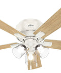 52 Inch Indoor Ceiling Fan With LED Lights And Pull Chain, Low Profile Flush Mount White Ceiling Fan With 5 Blades, Fresh White Finish