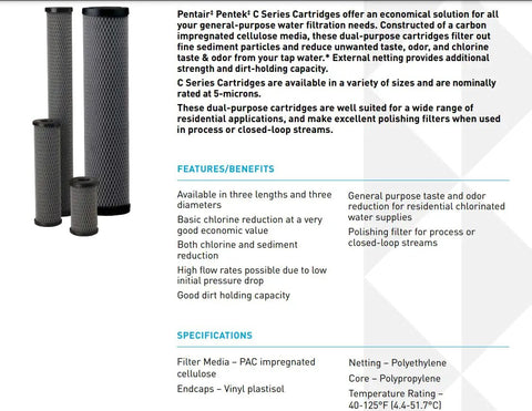 20 Inch Dual Purpose Carbon Water Filter Cartridge for Whole House 5 Micron Replacement Fits 20 Inch Housings in brochure