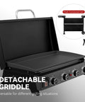 PD4001 4 Burner Propane Gas Griddle With Removable Cart That Converts To Tabletop In Seconds, black griddle and cart
