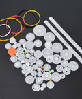 75-Piece Motor Gears Kit With Belt Pulley Shaft Sleeve And Plastic Set For DIY Robot Gearbox Projects displayed on a black background