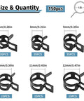 150 Piece Spring Band Hose Clamp Kit With 6 Sizes 7mm To 12mm Organized Storage Case Fuel Line And Vacuum Hose Clamps
