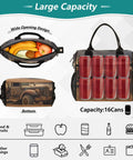 Retro Desert Cooler Bag Lunch Box For Outdoor Picnics And Camping with durable nylon and adjustable strap, showing capacity.