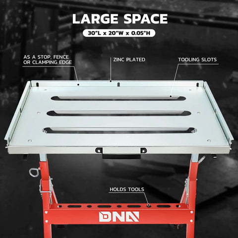 Beefy Carbon Steel Welding Table With A Spacious 29.5 Inch By 19.3 Inch Surface, zinc plated, red frame with tooling slots