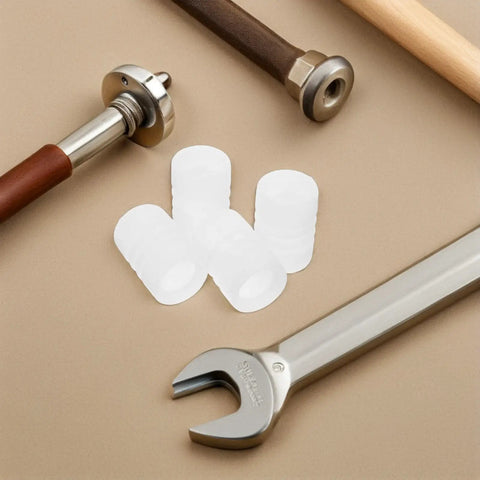 Silicone Sealing Gasket Set With Wave Sleeves, 4 Piece Replacement Kit For Ice Cream Makers shown with tools on beige background