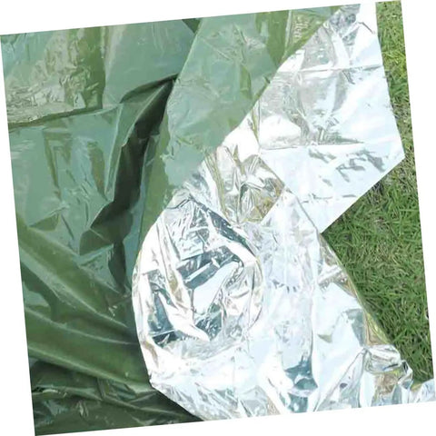 Olive green and silver 3 Pack Thermal Survival Blankets Emergency Kit For Beach Mat Camping Rug Tent Ground Cover Reflective Foil Gear