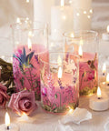 Pink Hummingbird Floral Glass Flameless Candles With Remote Timer Flickering Battery LED Pillar Candles Set Of 3 amidst roses