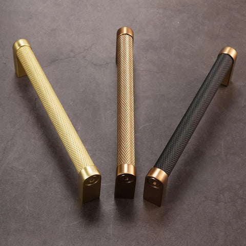10 Pack 5 Inch Center To Center Black And Champagne Bronze Knurled Cabinet Handles Drawer Pulls on display