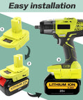 Universal Battery Adapter That Converts Dewalt 20V Max Lithium To Ryobi 18V P107 P108 Tools With Built In USB Charger 5V 2.1A Max