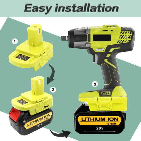 Universal Battery Adapter That Converts Dewalt 20V Max Lithium To Ryobi 18V P107 P108 Tools With Built In USB Charger 5V 2.1A Max