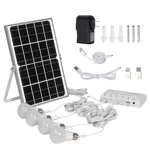 Off Grid Solar Pendant Lights With 12W Panel Four LED Bulbs And 6000mAh Battery For Phone Charging Indoor Outdoor Home Yard Camping Shed Barn Emergency Power Backup With USB DC Outlets