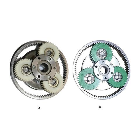 Close-up of 36-tooth iron gears in High Performance Gear System Kit For Electric Bikes And Scooters with clutch components.