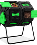 Rotating Dual Chamber Compost Bin With No Fuss Assembly And Fast Efficient Outdoor Composting For Yard Kitchen And Garden Waste 45 Gallon 170 Liter Capacity Green Door Ideal For Food Scraps Coffee Grounds Lawn Clippings And Garden Waste In Any Climate