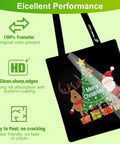 Colorful Glitter DTF Transfer Film Set Eight Point Five By Eleven Inches 30 Sheets showing Merry Christmas design on a bag.