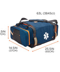 Arsenal 5216 First Responder Medical Trauma Jump Bag For EMS Police Firefighters Blue with size dimensions in inches and cm