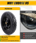 Flat Free Tire And Wheel For 15 Inch Wheelbarrow Replacement Kit displayed with comparison to inferior wheel.