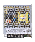 Beefy 35 Watt 24 Volt Switching Power Supply With Hella Efficient Universal 85 To 264 Vac Input Super Sleek Metal Cover, front view showing internal components.