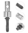 Earth Auger Drill Adapter With Four Slot Shank Pro Grade Drill Bit Converter For Garden Diggers And Electric Impact Drivers Converts Standard Drills To Earth Auger Capability For Outdoor Landscaping, showing metal shank and hole.
