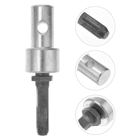 Earth Auger Drill Adapter With Four Slot Shank Pro Grade Drill Bit Converter For Garden Diggers And Electric Impact Drivers Converts Standard Drills To Earth Auger Capability For Outdoor Landscaping, showing metal shank and hole.