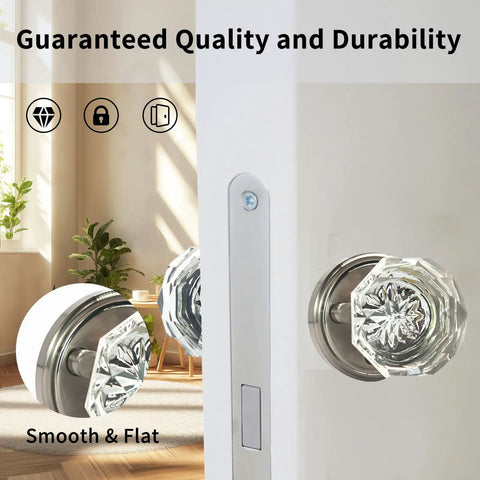 Crystal Privacy Glass Door Knobs With Locking Mechanism In Silver Vintage Style Interior Door Handles For Bedroom And Bath