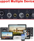 2x2 USB Audio Interface With Mic Preamplifier And 48V Phantom Power connected to multiple devices
