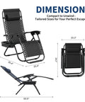 Zero Gravity Lounge Chairs Set Of 2 With Pillow And Cup Holder Tray Adjustable Folding Outdoor Camping Reclining Chairs for Deck Patio Beach Lawn Garden Black dimensions and folded view