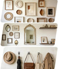 111 Piece Picture Hanging Kit With Heavy Duty Drywall Hooks No Nail Claw Wall Mounts rated 25 40 and 65 pounds displaying various frames and mirrors.