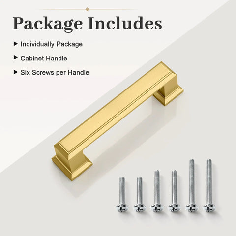 Six Pack 3 Inch Hole Center Cabinet Pulls In Brushed Gold Brass Finish Zinc Alloy Solid Drawer Handles For Kitchen Cabinets