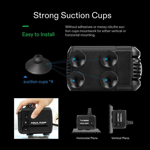 VIVOSUN 2-pack submersible water pumps with four suction cups; black compact aquarium/pond pumps.