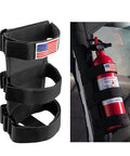 Adjustable Roll Bar Fire Extinguisher Mount Holder With American Flag Pattern Strap For Cars And Trucks, Secure, Durable Car Accessory