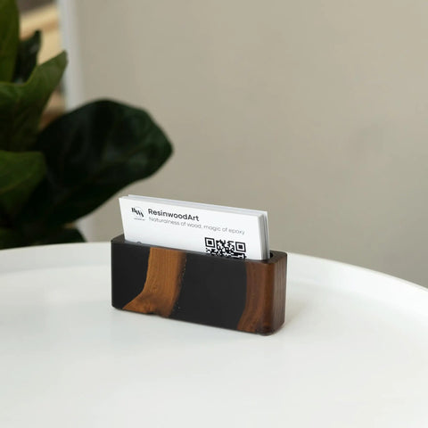 Black Wood And Epoxy Card Holder And Desk Organizer For Office Decor Sleek Slim Card Holder And Card Display Stand