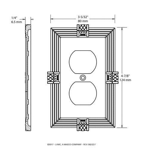 Technical drawing of Old School Beaded 3 Pack Wall Plate Covers Bronze With Copper Highlights For 1 Gang Single Duplex Switch Plates