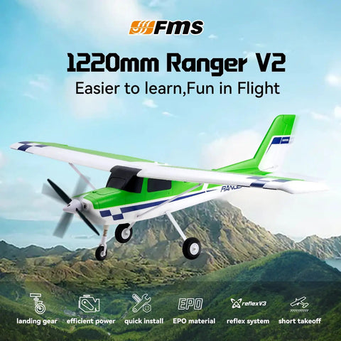 Ranger 1220mm Beginner RC Plane For Adults flying over mountains, reflex green, stable and easy to fly remote control airplane, PNP.