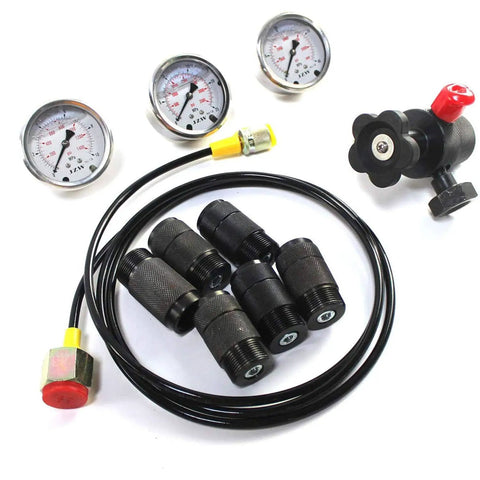 Hydraulic Nitrogen Accumulator Charging System With Three Gauges Seven Couplings And One Gas Hose Nitrogen Pressure Test Kit Diagnostic Tool For Hydraulic Systems Carbon Steel Nitrogen Compatible Up To 80C