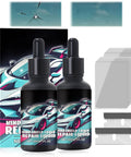 Two Piece Upgraded Windshield Crack Repair Kit for Cars and Daily Drivers, Quick Glass Fix in Minutes, Professional Chip Repair, DIY Auto Glass Repair Kit for Cracks, Chips, and Small Breaks displayed with liquid bottles, applicators, and blades.