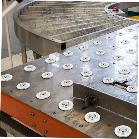 Industrial setup showing 12 Pack Metal Ball Bearing Casters With Protective Covers For Furniture And Equipment installed on surface.