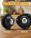 Heavy Duty Black Stainless Steel Caster Wheels Four Pack With Nifty Self Adhesive Backing And Hella Smooth 360 Swivel Balls showing size on wood surface.