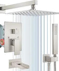 All Metal 3 In 1 Rain Shower System With Square Rainfall Head Waterfall Spray Handheld Sprayer Tub Spout Wall Mounted Faucet